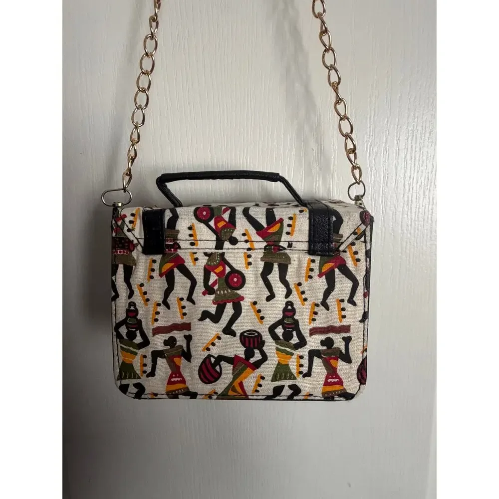 African Tribal Print Box Crossbody Purse Top Handle Satchel Novelty Handbag